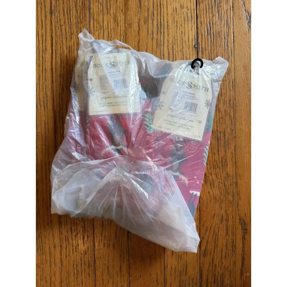 Socksmith Socks Mens 10-13 Red Christmoose Christmas Moose Graphic Crew 6 Pairs